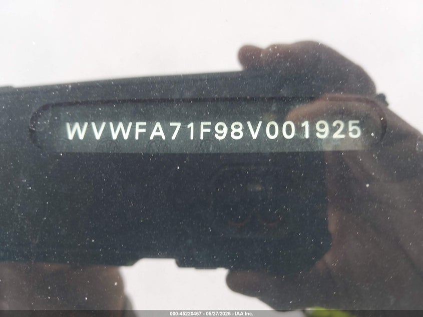 2008 Volkswagen Eos VIN WVWFA71F98V001925 IAAI salvage auction — WATER/FLOOD, Salvage (Texas), sold $400 on 2026-07-28 (photo 9)