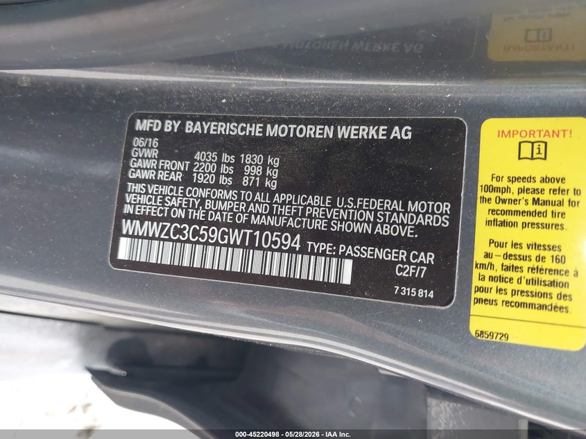 2016 Mini Countryman VIN WMWZC3C59GWT10594 IAAI salvage auction — FRONT END, Salvage (Georgia), sold $550 on 2026-07-10 (photo 9)