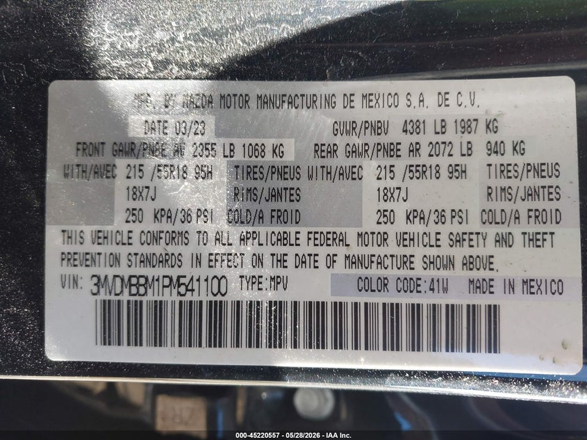 2023 Mazda Cx-30 VIN 3MVDMBBM1PM541100 IAAI salvage auction — FRONT END, Salvage Title, sold $1,400 on 2026-08-27 (photo 9)