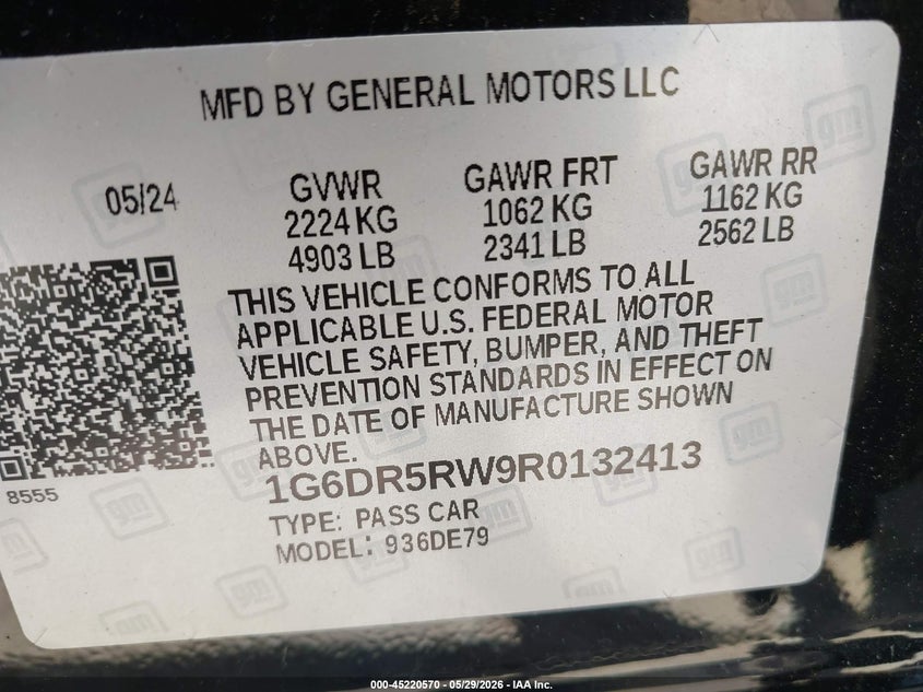 2024 Cadillac Ct5-v VIN 1G6DR5RW9R0132413 IAAI salvage auction — FRONT END, Salvage Title, sold $7,300 on 2026-07-09 (photo 9)