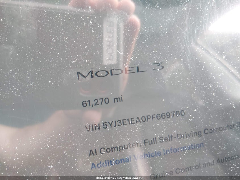 2023 Tesla Model 3 VIN 5YJ3E1EA0PF669760 IAAI salvage auction — REAR END, Salvage Title, sold $8,550 on 2026-07-16 (photo 7)