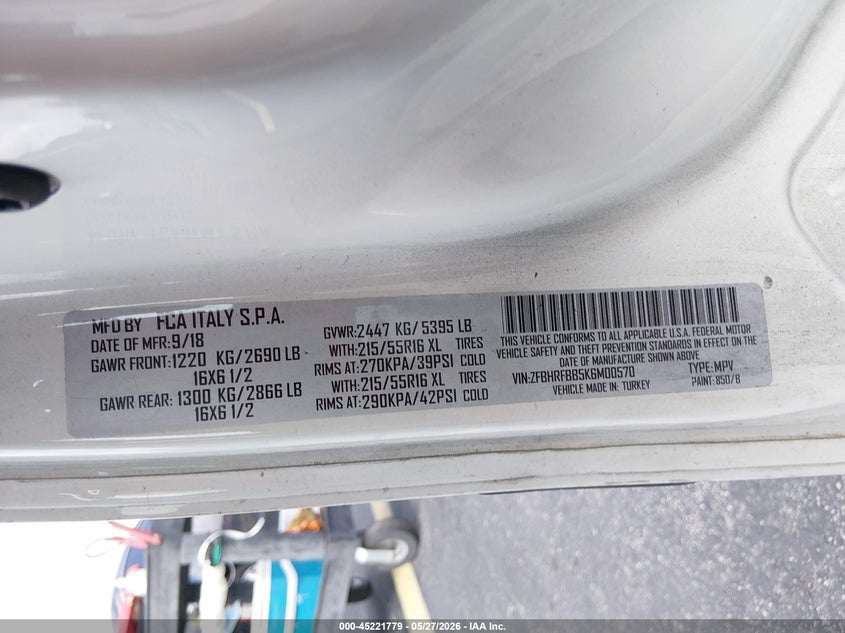 2019 Ram Promaster city VIN ZFBHRFBB5K6M00570 IAAI salvage auction — LEFT FRONT, Salvage Title, sold $1,200 on 2026-07-09 (photo 9)