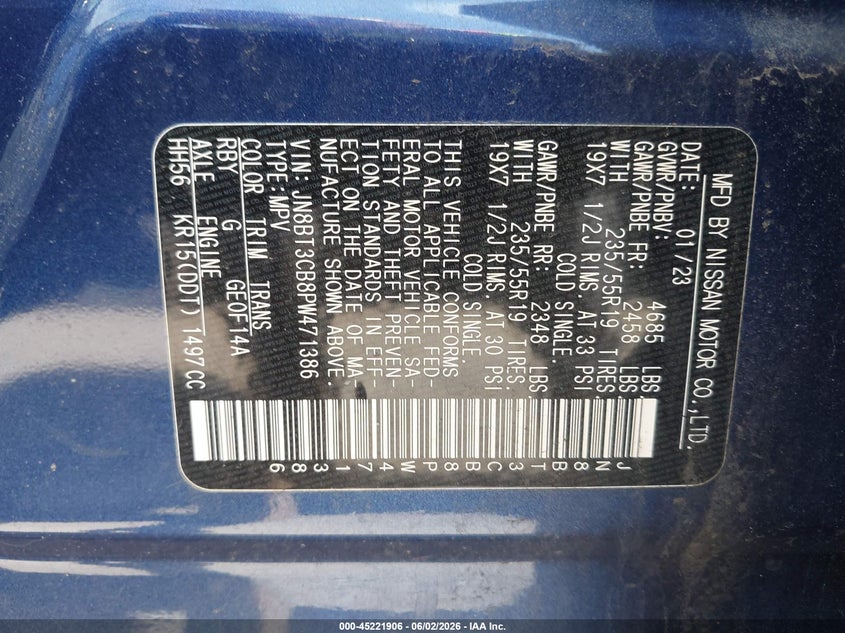 2023 Nissan Rogue VIN JN8BT3CB8PW471386 IAAI salvage auction — ALL OVER, Salvage (Massachusetts), sold $2,800 on 2026-07-28 (photo 9)