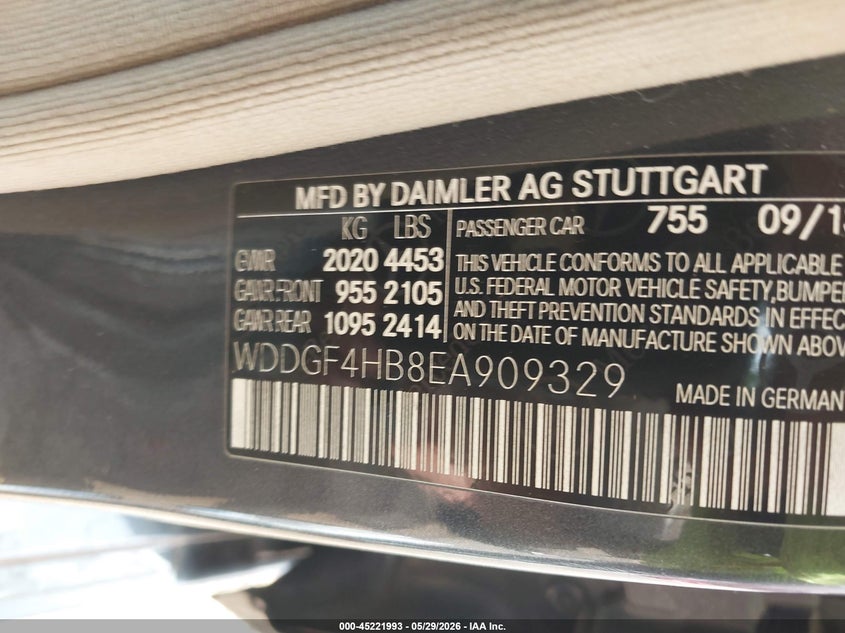 2014 Mercedes-benz C-klasse VIN WDDGF4HB8EA909329 IAAI salvage auction — FRONT END, Salvage Title, sold $400 on 2026-07-16 (photo 9)