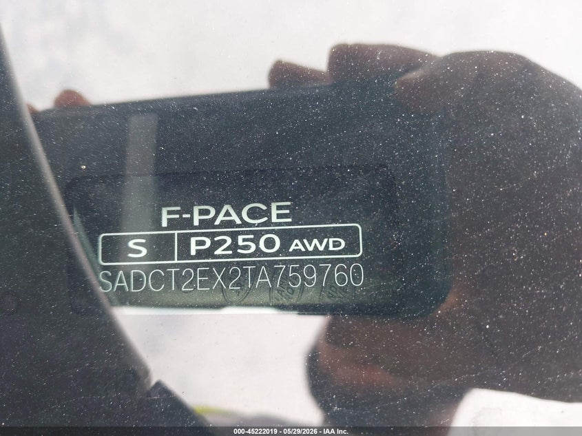 2026 Jaguar F-pace VIN SADCT2EX2TA759760 IAAI salvage auction — FRONT & REAR, Repossession Paperwork (Georgia), sold $14,700 on 2026-07-20 (photo 9)