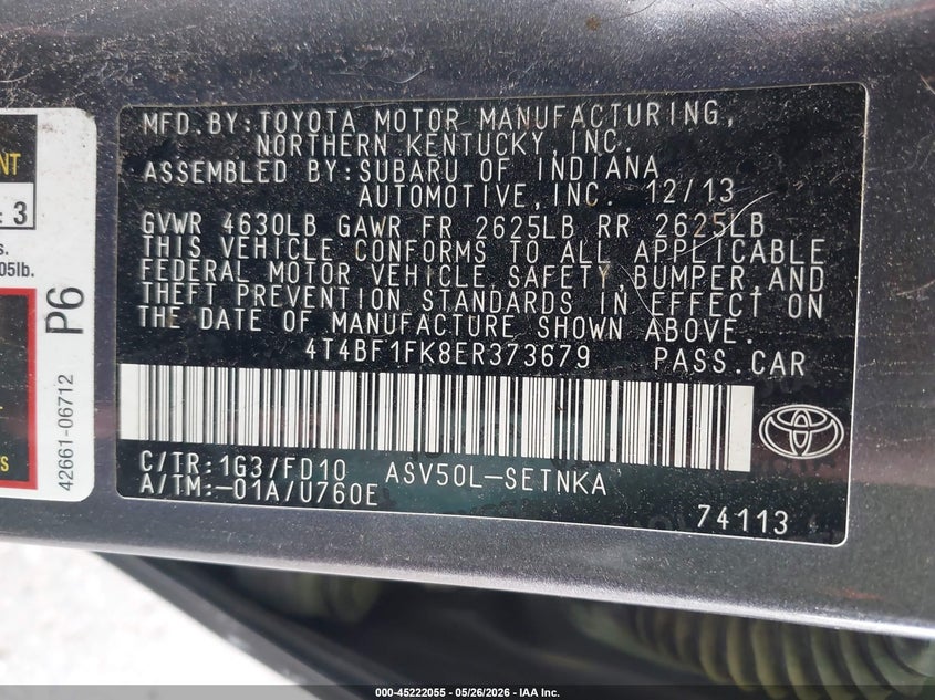 2014 Toyota Camry VIN 4T4BF1FK8ER373679 IAAI salvage auction — LEFT SIDE, Salvage (Oregon), sold $1,225 on 2026-07-09 (photo 9)