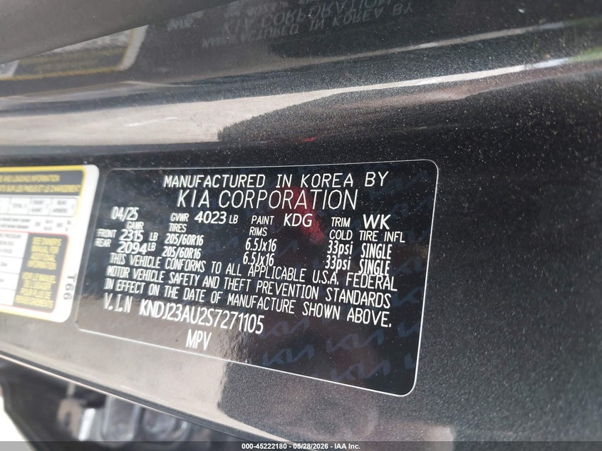 2025 Kia Soul VIN KNDJ23AU2S7271105 IAAI salvage auction — RIGHT FRONT, Salvage Title, sold $5,750 on 2026-07-07 (photo 9)