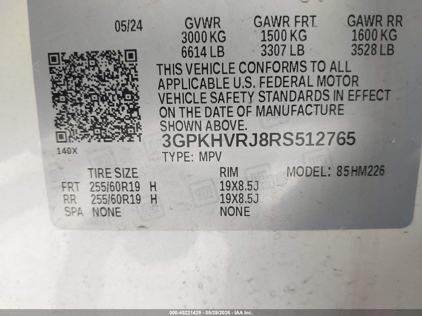 2024 Honda Prologue VIN 3GPKHVRJ8RS512765 IAAI salvage auction — LEFT FRONT, Salvage Title, sold $9,050 on 2026-07-23 (photo 9)