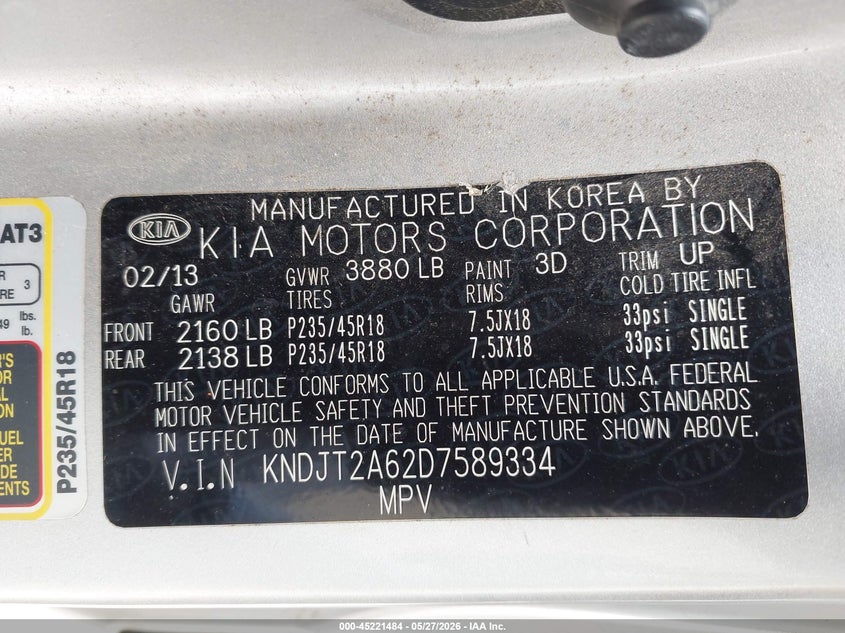 2013 Kia Soul VIN KNDJT2A62D7589334 IAAI salvage auction — FRONT END, Salvage (Texas), sold $1,175 on 2026-08-01 (photo 9)