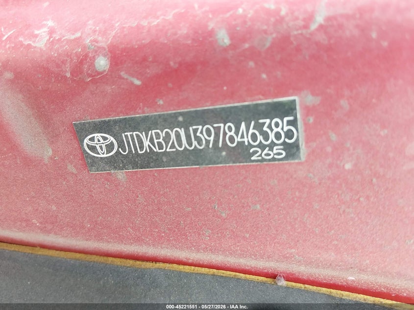 2009 Toyota Prius VIN JTDKB20U397846385 IAAI salvage auction — ROOF, Salvage (Colorado), sold $550 on 2026-07-14 (photo 9)