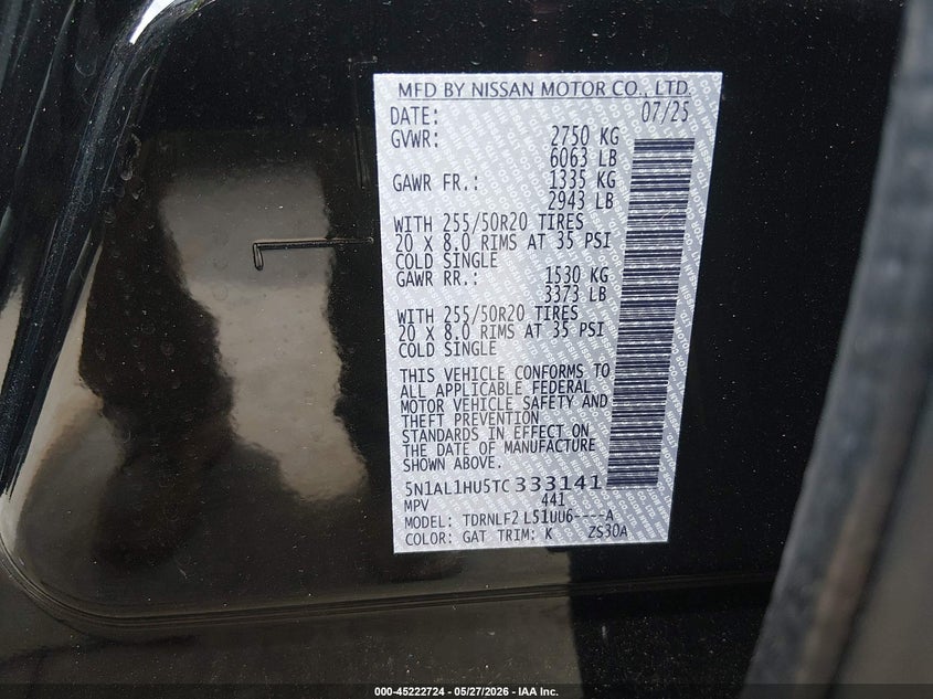 2026 Infiniti Qx60 VIN 5N1AL1HU5TC333141 IAAI salvage auction — REAR END, Salvage (Missouri), sold $18,225 on 2026-07-13 (photo 9)