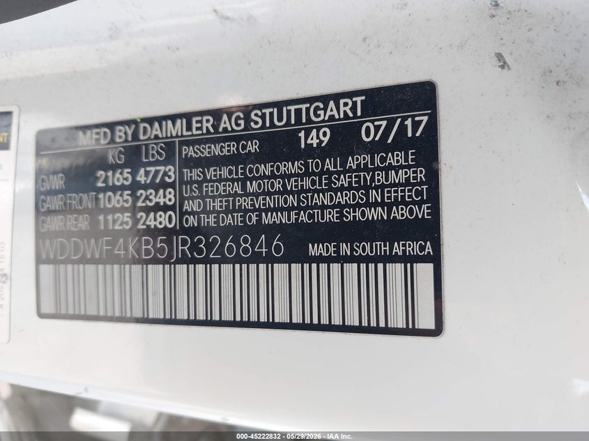 2018 Mercedes-benz C-klasse VIN WDDWF4KB5JR326846 IAAI salvage auction — FRONT END, Mv-907A (New York), sold $25 on 2026-07-28 (photo 9)