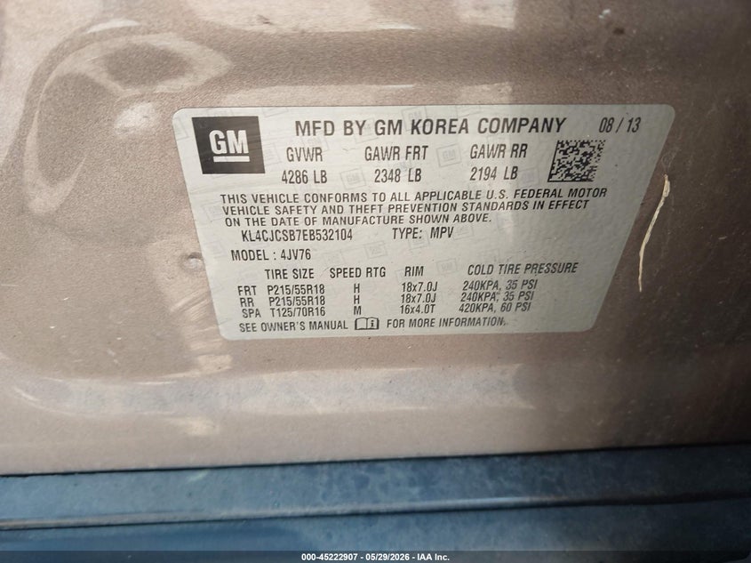 2014 Buick Encore VIN KL4CJCSB7EB532104 IAAI salvage auction — RIGHT FRONT, Salvage Title, sold $1,350 on 2026-07-23 (photo 9)