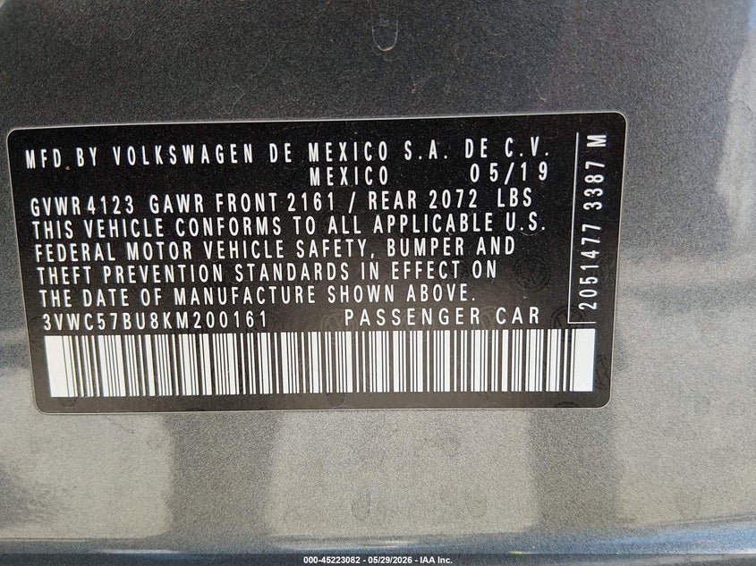 2019 Volkswagen Jetta VIN 3VWC57BU8KM200161 IAAI salvage auction — LEFT REAR, Wait Title, sold $1,350 on 2026-08-01 (photo 9)