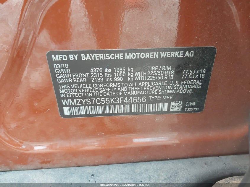 2019 Mini Countryman VIN WMZYS7C55K3F44656 IAAI salvage auction — FRONT END, Salvage (Alabama), sold $1,000 on 2026-07-13 (photo 9)