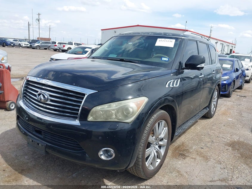 2013 Infiniti Qx56 VIN JN8AZ2NF5D9530053 IAAI salvage auction — EXTERIOR BURN, Salvage Title, sold $850 on 2026-07-28 (photo 2)