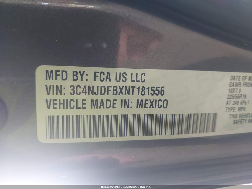 2022 Jeep Compass VIN 3C4NJDFBXNT181556 IAAI salvage auction — LEFT FRONT, Salvage Title, sold $5,550 on 2026-07-10 (photo 9)