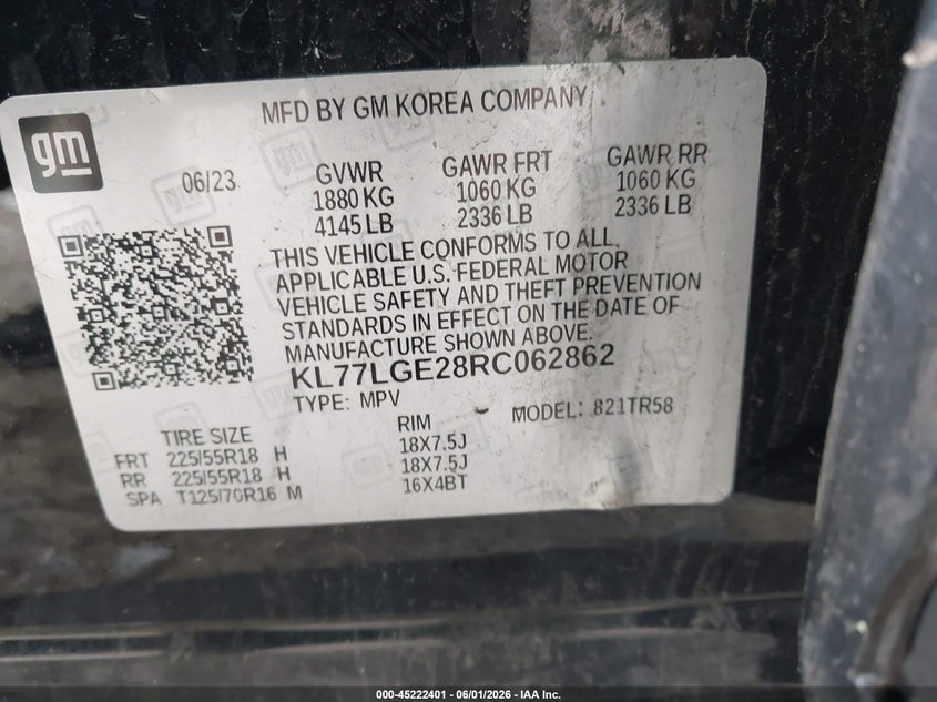 2024 Chevrolet Trax VIN KL77LGE28RC062862 IAAI salvage auction — SIDE, Salvage Title, sold $6,100 on 2026-07-21 (photo 9)