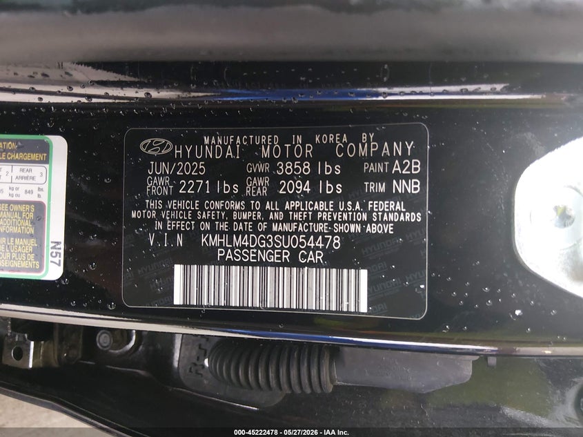 2025 Hyundai Elantra VIN KMHLM4DG3SU054478 IAAI salvage auction — REAR END, Salvage Title, sold $5,400 on 2026-07-27 (photo 9)