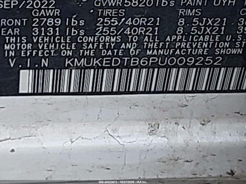 2023 Genesis Gv60 VIN KMUKEDTB6PU009252 IAAI salvage auction — REAR END, Salvage Title, sold $11,025 on 2026-07-09 (photo 9)