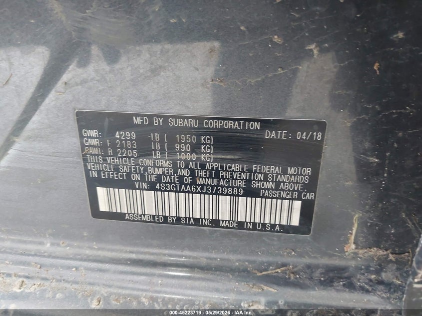 2018 Subaru Impreza VIN 4S3GTAA6XJ3739889 IAAI salvage auction — SIDE, Salvage Title, sold $225 on 2026-07-30 (photo 9)