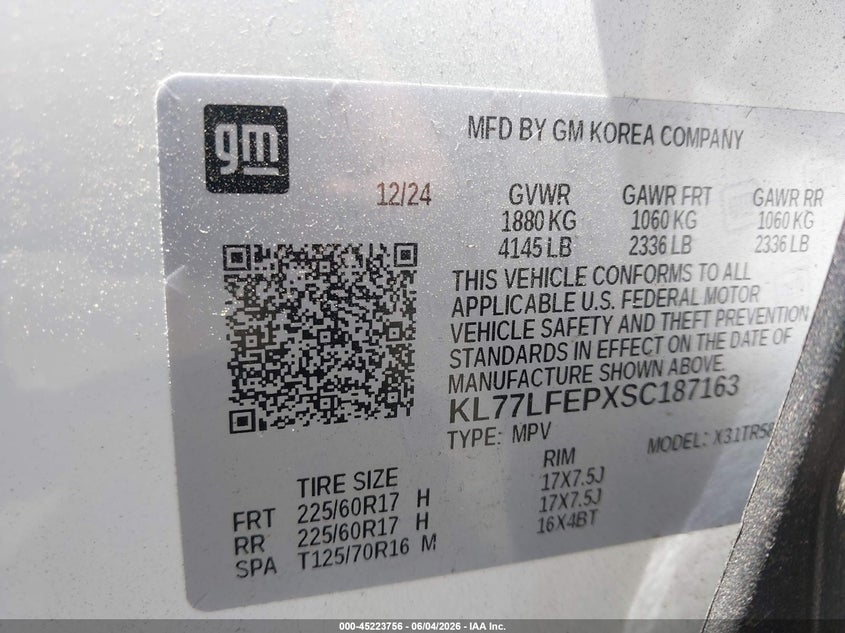 2025 Chevrolet Trax VIN KL77LFEPXSC187163 IAAI salvage auction — SIDE, Salvage Title, sold $6,725 on 2026-07-10 (photo 9)