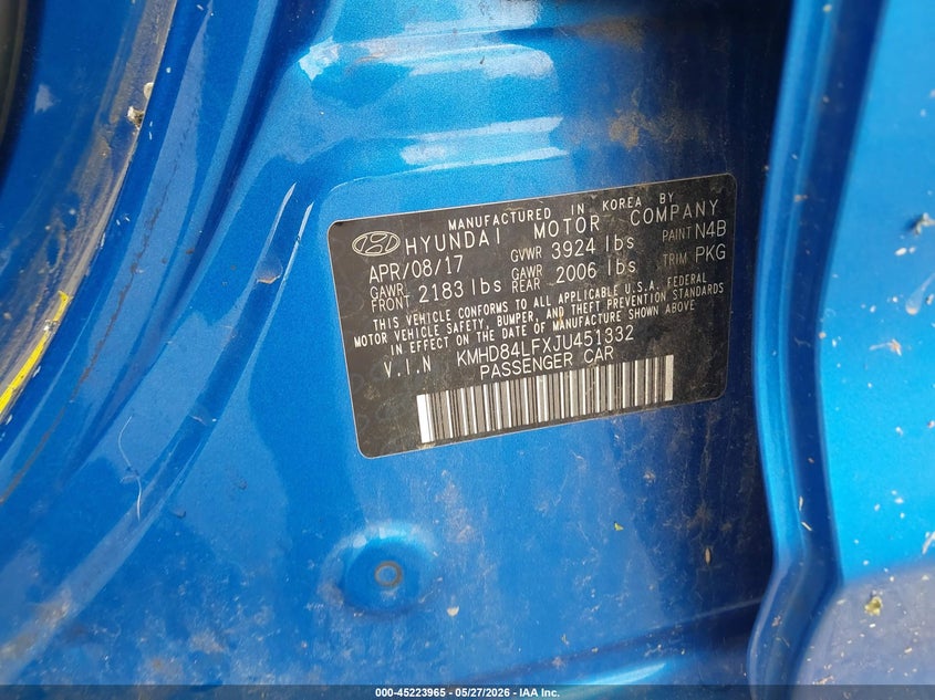 2018 Hyundai Elantra VIN KMHD84LFXJU451332 IAAI salvage auction — ALL OVER, Salvage (Missouri), sold $1,300 on 2026-07-16 (photo 9)