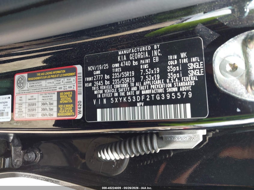 2026 Kia Sportage VIN 5XYK53DF2TG395579 IAAI salvage auction — RIGHT REAR, Salvage Title, sold $10,600 on 2026-07-28 (photo 9)
