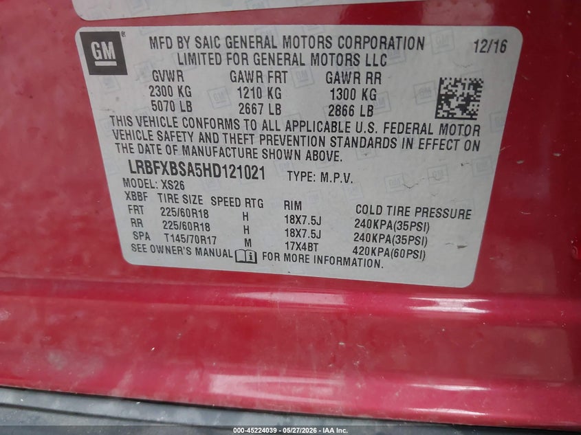 2017 Buick Envision VIN LRBFXBSA5HD121021 IAAI salvage auction — SIDE, Salvage (Ohio), sold $3,250 on 2026-07-28 (photo 9)