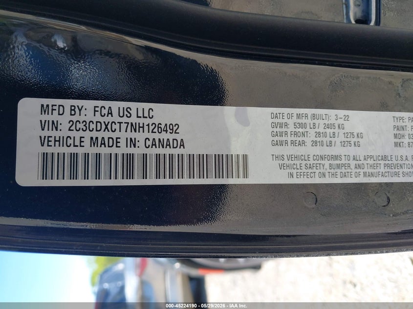 2022 Dodge Charger VIN 2C3CDXCT7NH126492 IAAI salvage auction — SIDE, Salvage Title, sold $9,900 on 2026-07-31 (photo 9)