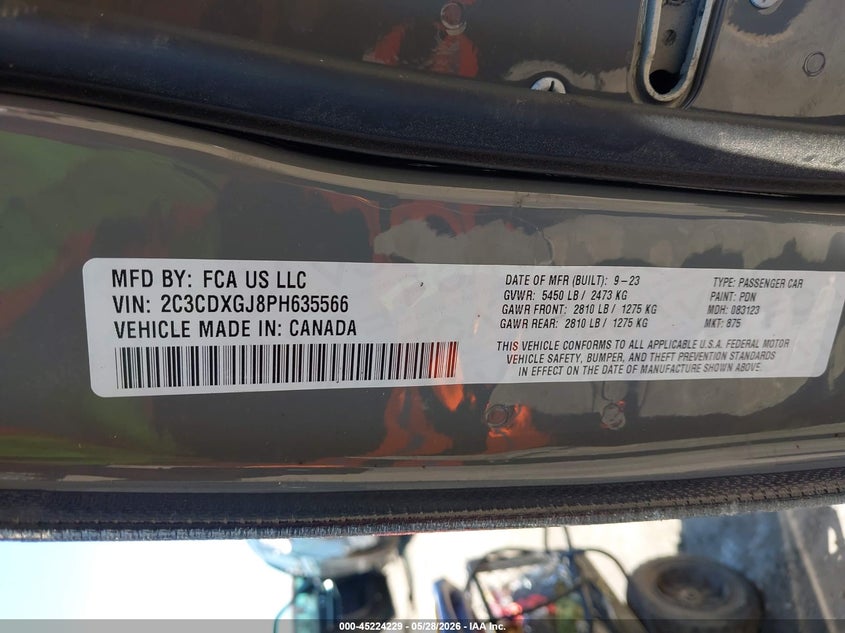 2023 Dodge Charger VIN 2C3CDXGJ8PH635566 IAAI salvage auction — RIGHT SIDE, Non-Repairable (Maryland), sold $7,700 on 2026-07-29 (photo 9)