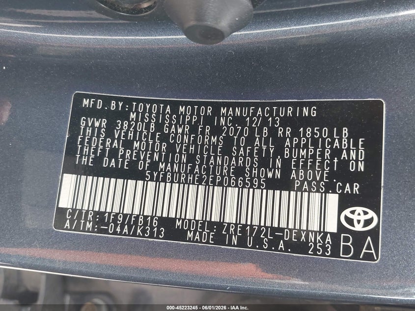 2014 Toyota Corolla VIN 5YFBURHE2EP066595 IAAI salvage auction — FRONT END, Salvage Title, sold $1,325 on 2026-07-08 (photo 9)