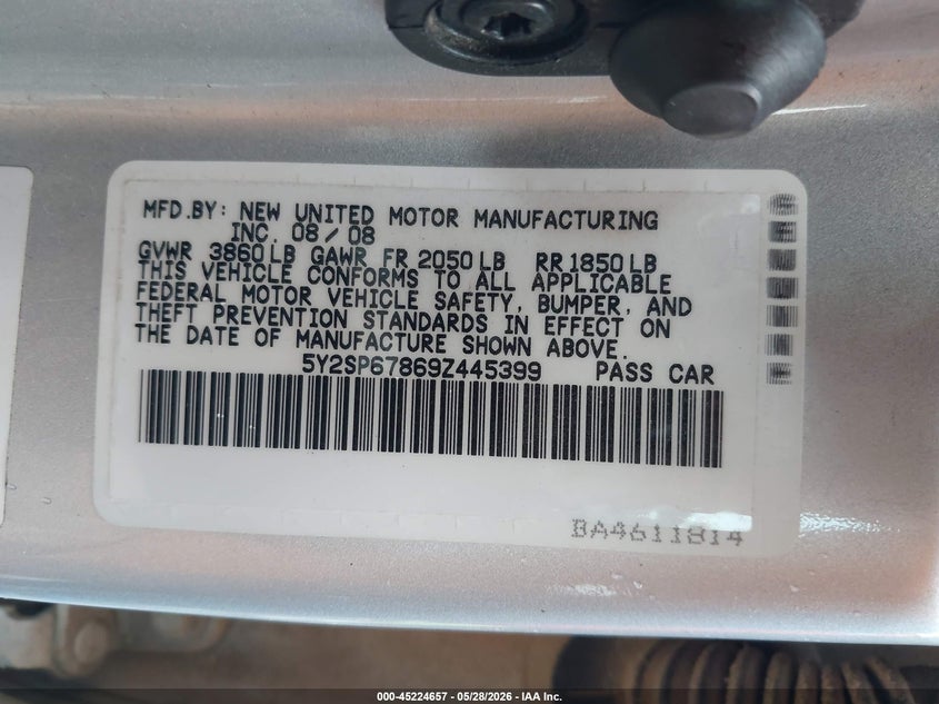 2009 Pontiac Vibe VIN 5Y2SP67869Z445399 IAAI salvage auction — FRONT END, Salvage (Missouri), sold $475 on 2026-08-21 (photo 9)