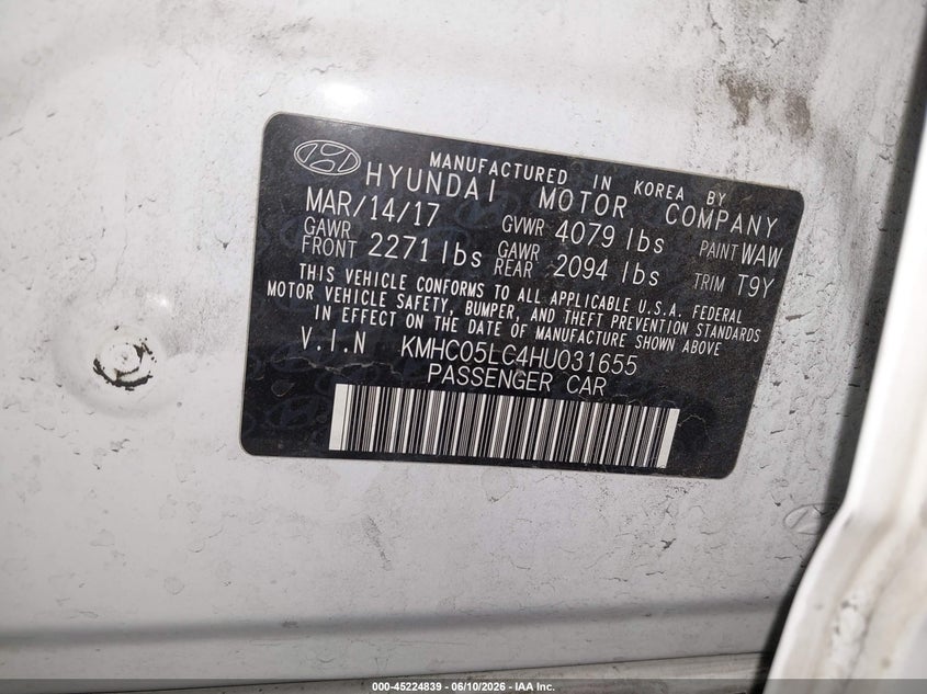2017 Hyundai Ioniq VIN KMHC05LC4HU031655 IAAI salvage auction — LEFT FRONT, Salvage (Arizona), sold $25 on 2026-07-28 (photo 9)