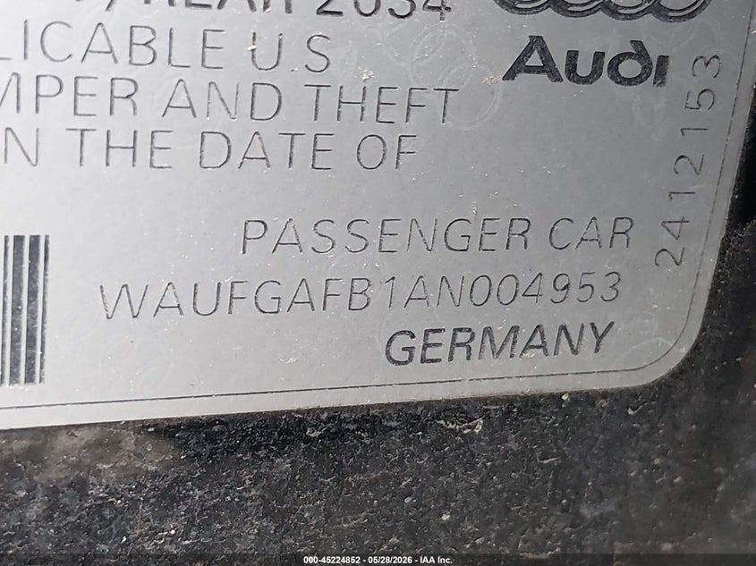 2010 Audi A6 VIN WAUFGAFB1AN004953 IAAI salvage auction — LEFT FRONT, Salvage (Oregon), sold $675 on 2026-07-06 (photo 9)