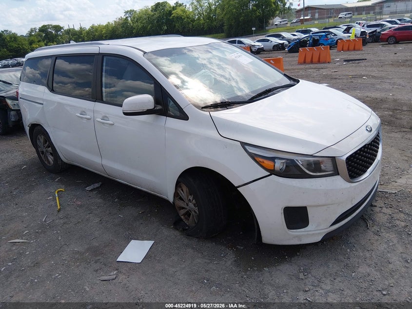 2016 Kia SEDONA VIN KNDMB5C11G6195207 IAAI salvage auction — WATER/FLOOD, Clear (Tennessee), sold $325 on 2026-07-11 (photo 1)