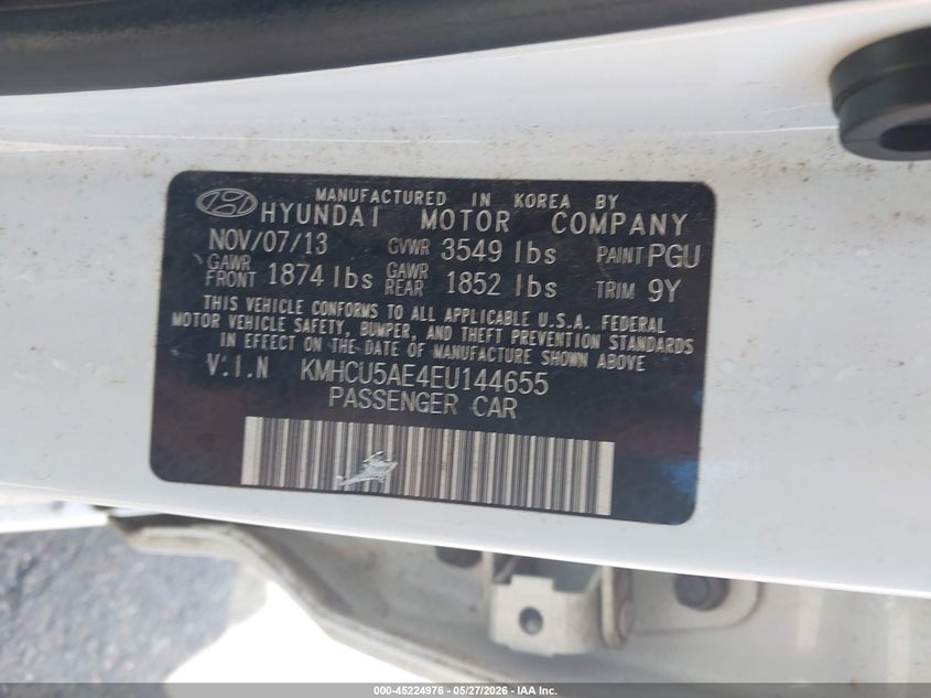2014 Hyundai Accent VIN KMHCU5AE4EU144655 IAAI salvage auction — REAR END, Salvage (Oregon), sold $1,300 on 2026-07-09 (photo 9)
