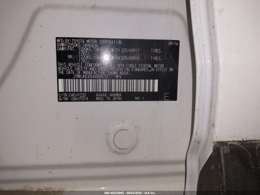 2017 Toyota Rav 4 VIN JTMRJREV3HD068570 IAAI salvage auction — FRONT END, Salvage (Minnesota), sold $5,300 on 2026-07-30 (photo 9)