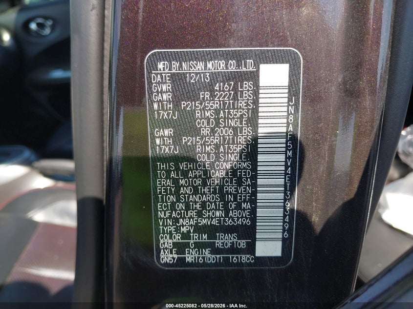 2014 Nissan Juke VIN JN8AF5MV4ET363496 IAAI salvage auction — FRONT END, Salvage Title, sold $675 on 2026-07-09 (photo 9)