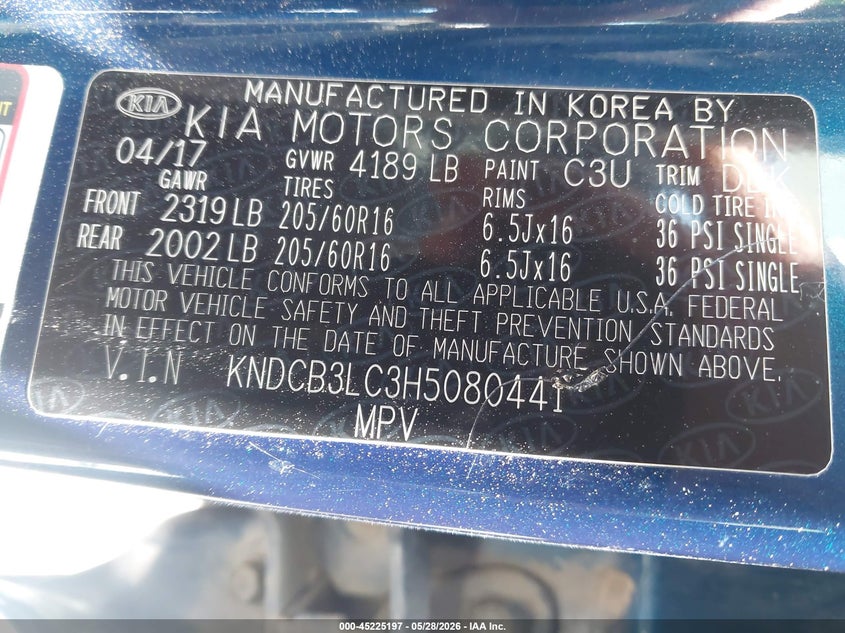 2017 Kia Niro VIN KNDCB3LC3H5080441 IAAI salvage auction — LEFT FRONT, Salvage Title, sold $25 on 2026-07-22 (photo 9)