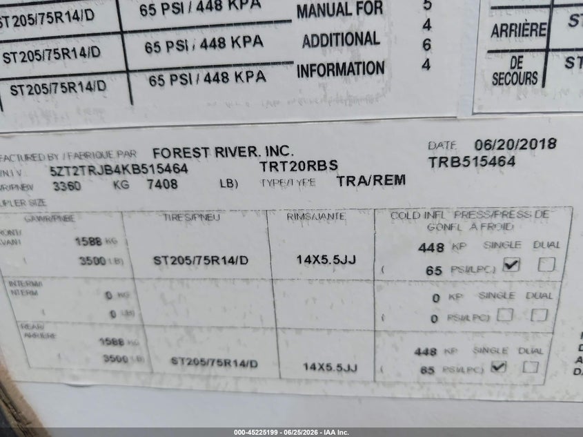 2019 Forest riv Tracer VIN 5ZT2TRJB4KB515464 IAAI salvage auction — SIDE, Salvage (Colorado), sold $2,400 on 2026-08-25 (photo 9)