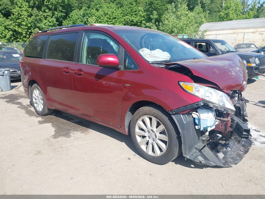 2017 Toyota Sienna VIN 5TDJZ3DC3HS163427 IAAI salvage auction — FRONT END, Salvage Title, sold $5,350 on 2026-07-07 (photo 1)