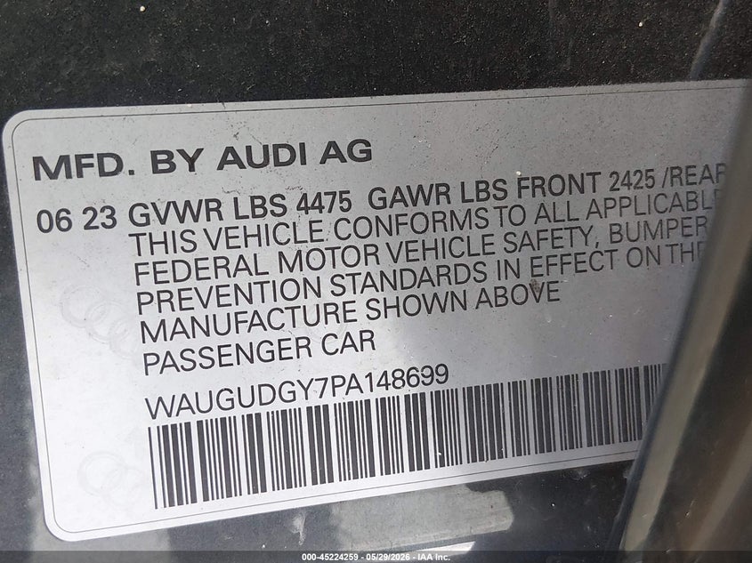 2023 Audi A3 VIN WAUGUDGY7PA148699 IAAI salvage auction — RIGHT REAR, Salvage Title, sold $8,050 on 2026-07-28 (photo 9)