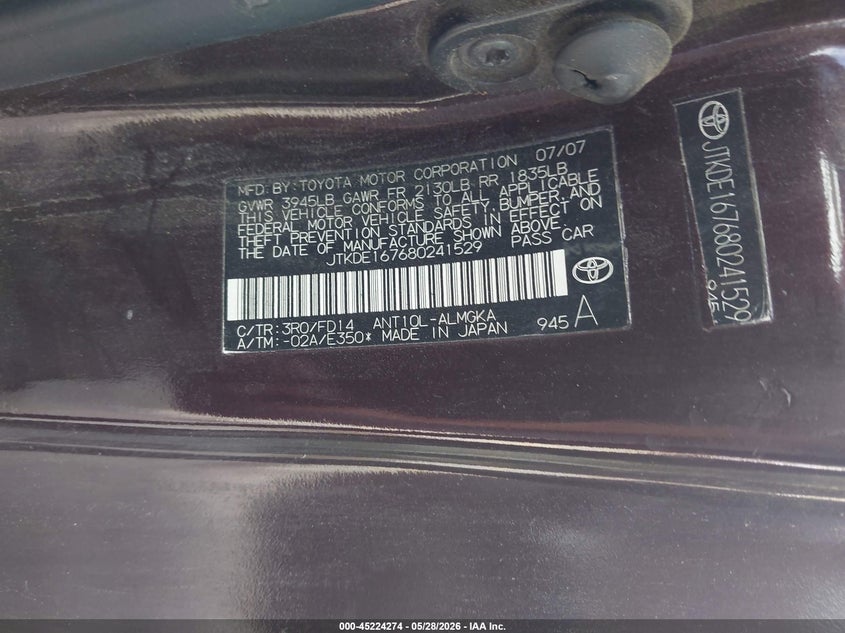 2008 Scion Tc VIN JTKDE167680241529 IAAI salvage auction — FRONT END, Bill Of Sale (Georgia), sold $550 on 2026-07-15 (photo 9)