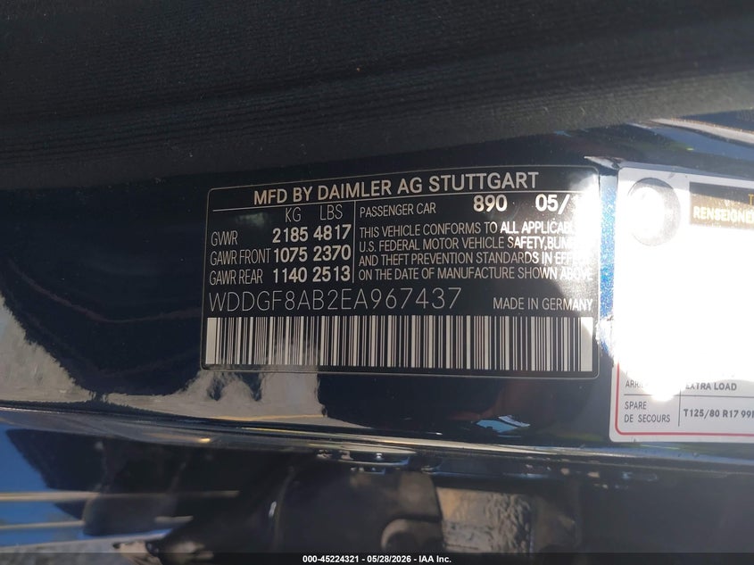 2014 Mercedes-benz C-klasse VIN WDDGF8AB2EA967437 IAAI salvage auction — FRONT END, Salvage Title, sold $3,025 on 2026-07-14 (photo 9)