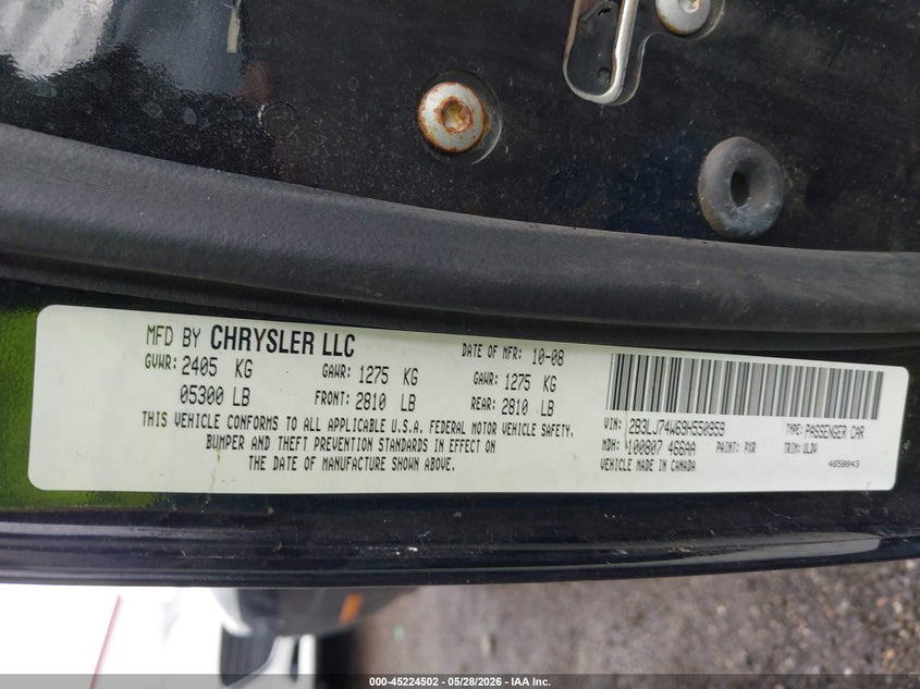 2009 Dodge Challenger VIN 2B3LJ74W69H550959 IAAI salvage auction — SIDE, Clear (Oklahoma), sold $25 on 2026-08-01 (photo 9)