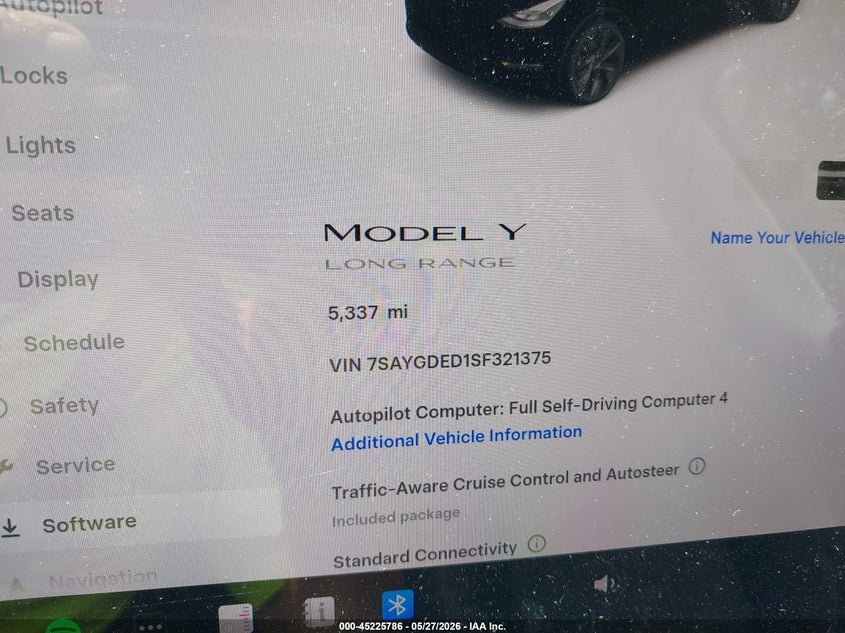 2025 Tesla Model y VIN 7SAYGDED1SF321375 IAAI salvage auction — LEFT FRONT, Salvage Certificate (California), sold $12,825 on 2026-07-22 (photo 7)