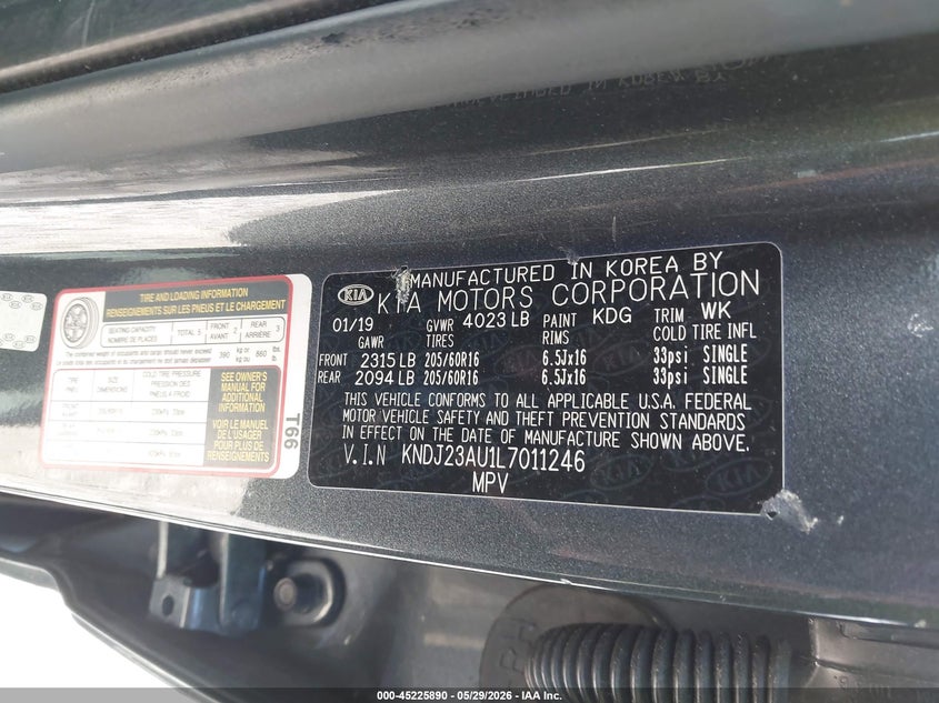 2020 Kia Soul VIN KNDJ23AU1L7011246 IAAI salvage auction — FRONT END, Salvage Title, sold $775 on 2026-07-11 (photo 9)