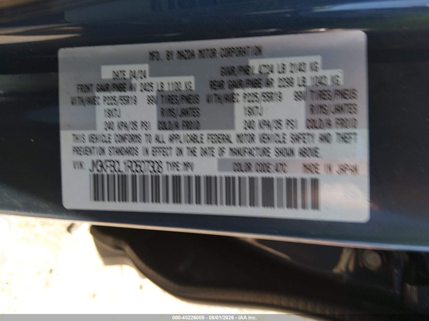 2024 Mazda Cx-5 VIN JM3KFBCL1R0507308 IAAI salvage auction — LEFT FRONT, Salvage (Arkansas), sold $9,400 on 2026-07-30 (photo 9)