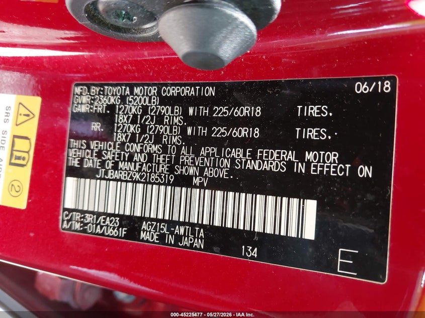 2019 Lexus VIN JTJBARBZ9K2185319 IAAI salvage auction — VANDALISM, Mv-907A (New York), sold $525 on 2026-07-28 (photo 9)